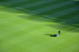 aerating the lawn with a machine aerator